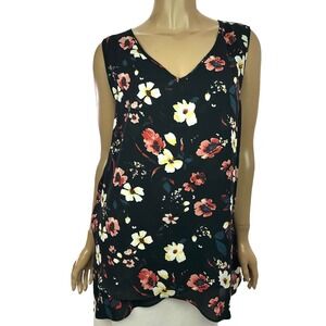 Chelsea & Theodore Sz XXL Sleeveless Top Black w White,Red,Pink Floral Polyester